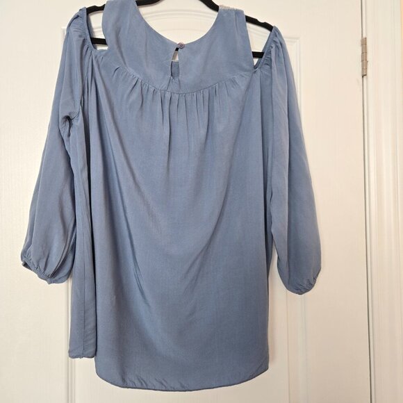 Y2K Almatrichi Blue Cold Shoulder Blouse Sequin Neckline Women’s Size S - Picture 3 of 13